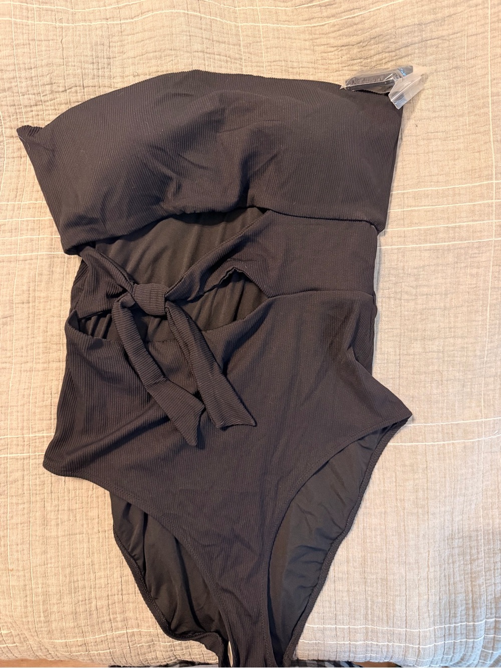 American Apparel Black Strapless Tie-Front One-Piece Swimsuit
